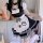 Japanese maid dress cosplay outfit featuring sweet cat theme with paw prints, black and white checkered design, perfect for a...