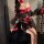 Japanese-style off-shoulder black floral kimono robe - sheer, hip-revealing roleplay bathrobe & cosplay cover-up featuring el...