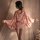 Sexy pink silk japanese sakura kimono lingerie set, elegant design with floral patterns, perfect for sensual at-home wear.