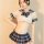 Japanese schoolgirl jk uniform set featuring a sheer blouse with a sailor collar and plaid pleated skirt, perfect for bold fa...