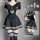 Japanese schoolgirl sailor uniform outfit featuring a black skirt and top with white accents, perfect for youthful style.