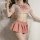 Japanese schoolgirl-themed lingerie set featuring a sheer transparent crop top with a sailor-style bow and a plaid pleated sk...