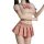 Japanese schoolgirl-themed lingerie set featuring a sheer pink top with a sailor-style bow and a pleated plaid skirt, perfect...