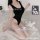 Sexy black bodysuit with open crotch design, perfect for small busts, cute and alluring, ideal for intimate wear.