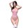 Woman modeling pink japanese-style sexy bodysuit swimwear with open-crotch design and white thigh-high socks.