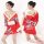 Elegant red japanese-style kimono with floral patterns, open-crotch design, perfect for couples adult costumes.