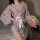 Japanese-style sexy lace kimono robe set - sheer chiffon three-piece outfit with floral print & hot uniform design