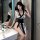 Japanese-style sexy lace kimono robe set for women, featuring a bowknot design, perfect for costume or roleplay ensembles.