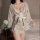 Japanese-style sexy lace kimono robe set - sheer chiffon three-piece outfit with floral print & hot uniform design