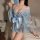 Japanese-style sexy lace kimono robe set - sheer chiffon three-piece outfit with floral print & hot uniform design
