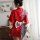 Japanese-style sexy lingerie kimono with bow print - seductive east asian dance costume, no-remove uniform