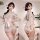 Japanese-style sexy lingerie set featuring a delicate floral pattern, elegant kimono robe design with a prominent pink bow de...