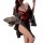 A woman poses elegantly in a black japanese-style kimono sleepwear set, featuring red accents and floral patterns. the outfit...