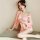 A woman poses elegantly in a japanese-style sexy lingerie set, featuring a floral-patterned kimono robe designed for women. t...