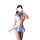 Woman in japanese-style sexy maid costume with blue skirt, white top, and red bow. cute bunny girl & schoolgirl lingerie outf...
