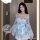 Japanese-style sheer lace bathrobe set featuring sweet sakura design, delicate bow detail, and elegant kimono-inspired nightw...