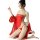 Sexy transparent red jiajin new year bridal lingerie set, perfect for romantic evening wear and costume outfits.