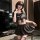Woman modeling jinxiao jk flirty lingerie skirt - pure-yu pleated sensual dress, elegant black pleated skirt with bow top and...
