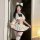 Model wearing jinxiao jk style flirty lingerie skirt with lace mask, cat ears, and teddy bear.