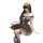 Woman wearing black jinxiao puff skirt lingerie with lace trim and corset-style bodice, posing seductively against white back...