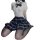 A woman wearing a cute schoolgirl uniform, featuring a plaid skirt and matching blouse with a bow tie, paired with stockings.