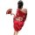 Woman in red kimono-style deep v lingerie robe with floral pattern, holding a fan, showcasing sexy japanese-inspired sleepwea...