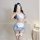 Kino adorable japanese maid costume set - pure & seductive lace bodice & skirt outfit featuring a charming blue and white des...