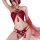 Woman modeling red kouni hanfu lingerie set with floral embroidery, tassels, and sheer sleeves.