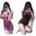 Woman modeling kouni sheer lingerie set, backless tight-fit costume in purple and black for nightclub or bedroom play.