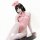 A woman poses wearing a pink kuiyun anime nurse cosplay costume, featuring a shiny pvc bodysuit with an open crotch design an...