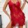 Woman wearing red lace babydoll nightgown with sheer mesh, adjustable straps, and provocative cutouts.