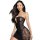 Woman wearing black lace bodysuit dress with sheer bodycon design, thong back, and matching set for women.