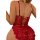 Sexy red lace bodysuit with sheer backless design, open-crotch cami set, perfect for womens sleepwear and erotic lingerie.