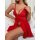 Elegant red lace cami set with v-neck design, featuring matching sheer fabric and delicate floral patterns, perfect for women...