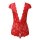 Red lace deep v-back sleepwear with floral trim and sheer cutouts.