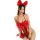 Woman wearing red lace halter bodysuit with large bow, backless sexy thong set – premium erotic lingerie for women.