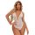 Sexy white lace halter neck bodysuit with sheer design and open crotch, perfect for womens sleepwear.