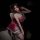 Woman modeling red lace halter sleepwear set with sheer panels and pearl necklace, romantic lingerie for intimate nights.