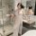 Elegant lace nightgown featuring heart neck strap design, sheer mesh fabric with side slits, perfect for a seductive sleep dr...