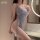 Seductive sheer mesh lace dress with high-waist slit and hollow-out design, perfect for boudoir wear.