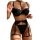 Black lace lingerie set with garter belt and halter bra, featuring delicate floral embroidery and adjustable straps for a sex...