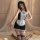Lace maid costume set - sexy role play uniform in soft milk silk, featuring elegant black and white design with lace details,...