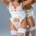 White lace mesh bodysuit with corset style and stocking belt, sexy shapewear outfit for women.