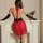 Sexy red lace mesh corset top with sheer skirt, elegant restrained design perfect for womens elegant lingerie outfits.