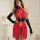 Sexy red lace mesh corset top with sheer fabric, elegant design for women, featuring lace sleeves and a stylish waistband.