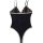 Black lace mesh bodysuit with delicate floral detailing and adjustable straps, perfect for sensual sleepwear or intimate ling...