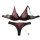 Luxury black and red lace lingerie set with push-up bra and matching panty, elegant mesh design for women.