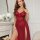 Elegant red lace mesh sexy sleep dress set featuring sheer design and deep neckline, perfect for women seeking lightweight al...
