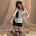 Elegant lace maid costume set featuring black and white design, perfect for sexy role play outfits. ideal for feminine elegan...