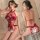 Sexy sheer lace open-cup lingerie set featuring a kimono-style bodysuit with delicate ruffles and floral accents, perfect for...